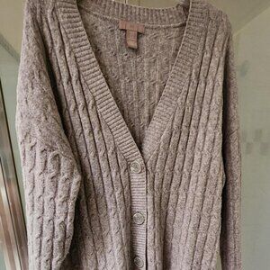 H&M Cable Knit Oversized Button Up Tan Color Cardigan Sweater Wool Blend Size M